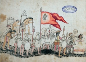 Página del Códice Azcatitlan, con el sello de la antigua colección Goupil-Aubin. Fuente: Bibliothèque nationale de France / Gallica, dominio público.